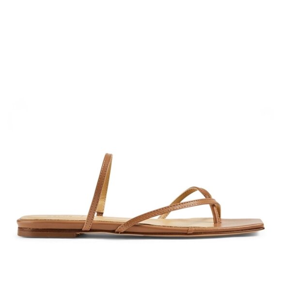 Aeyde Marina Leather Strappy Square Toe Flat Sandals Summer Hazelnut Tan Size 8 - Picture 9 of 10